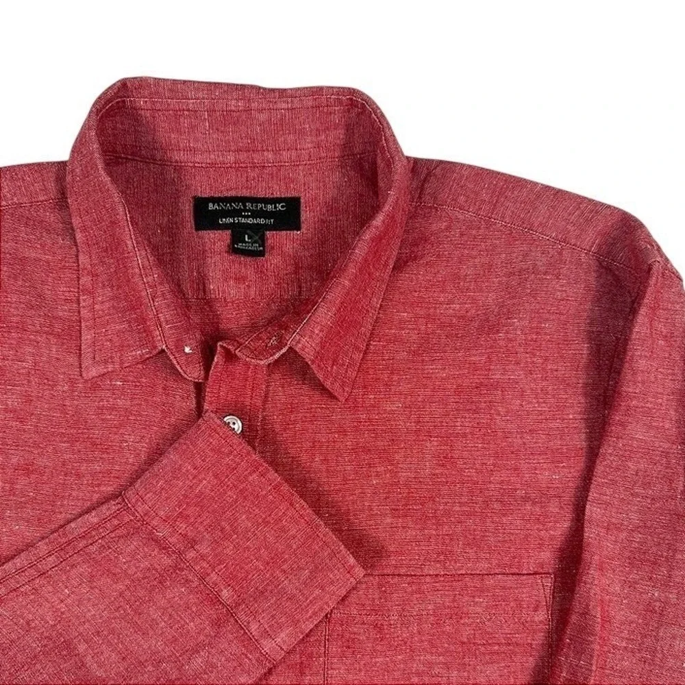 Banana Republic Red Linen Standard Fit Button Down Shirt Long Sleeve Mens Large